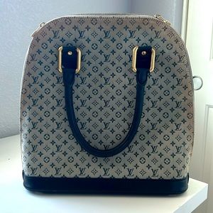 Authentic LV Navy Blue Monogram Mini Lin Alma Haut Bag